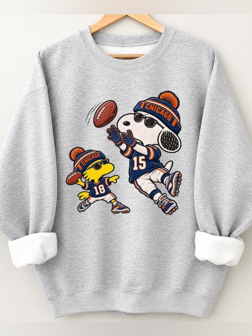 Snoopy & Woodstock Chicago Football Graphic Sweatshirt Vintage Game Day Shirt